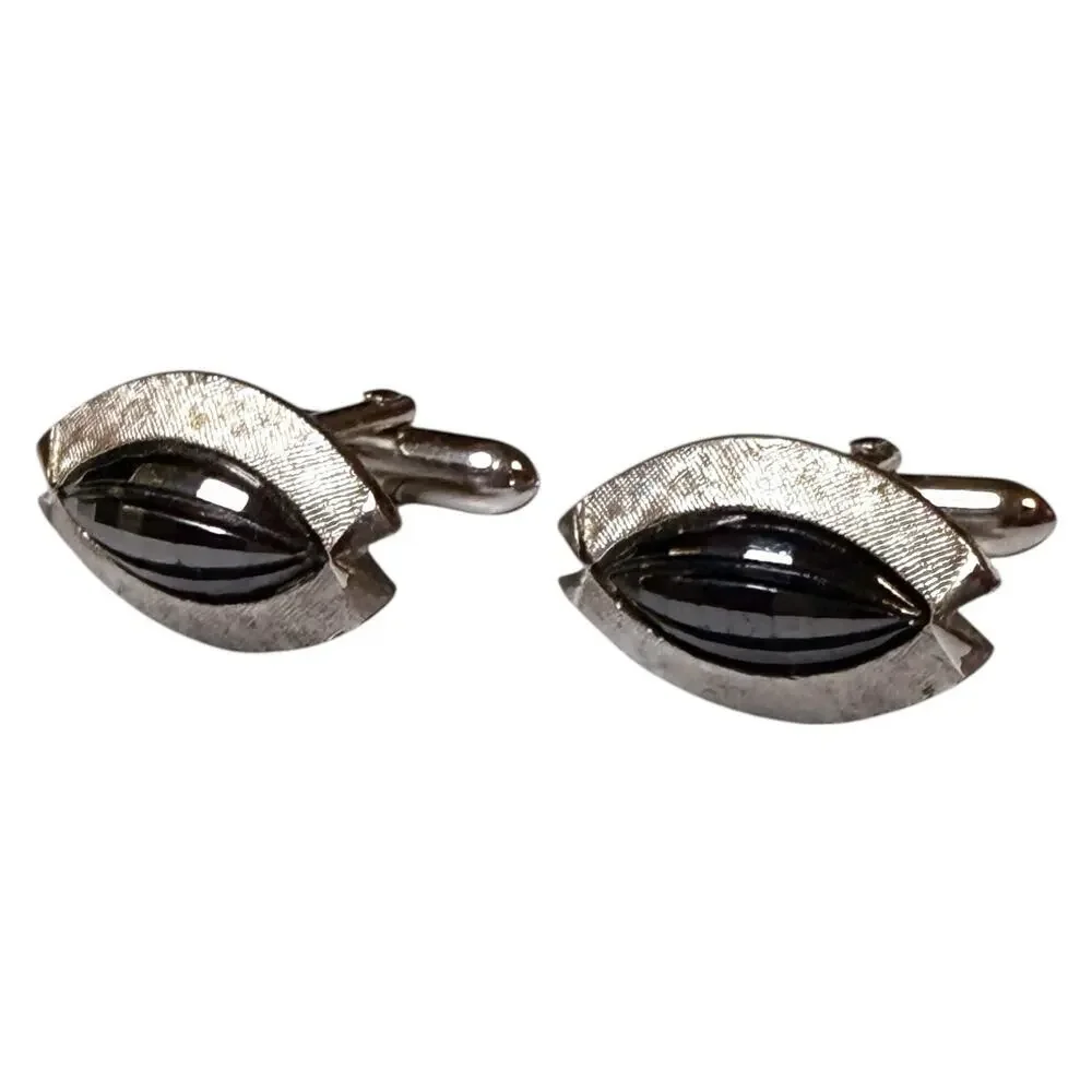 Vintage Swank Cufflinks Mens Silver Tone Faceted Eye Bullet Back MCM